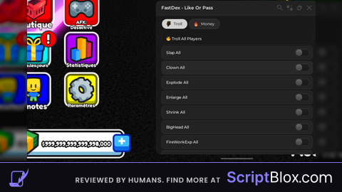 INF money and troll function Roblox script for Like or Pass
