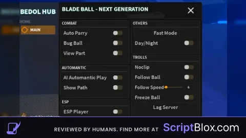 BEDOL HUB Auto Parry Al Play ESP and More Roblox script for Blade Ball