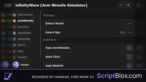 InfinityWare Roblox script for Arm Wrestle Simulator