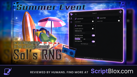 Fast Reroll Auto Fish Full Webhook system and more Roblox script for Sol's RNG