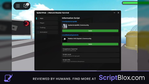 NEW Script SpiderXHub Roblox script for Natural Disaster Survival