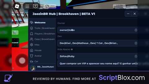 JaoZinBR Hub BETA V1 Roblox script for Brookhaven