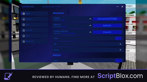 Cartola Hub Roblox script for Brookhaven