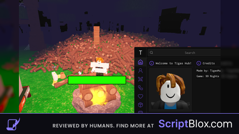 INF CANDY INF TREES SAPLINGS AND MORE TIGASHUB KEYLESS BEST Roblox script for 99 Nights in the Forest