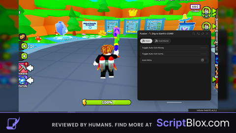 Fusion hub Roblox script for Dig to Earth's CORE
